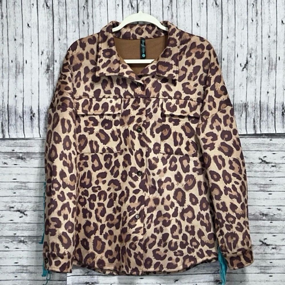Sterling Kreek Animal Print Fringed Shacket